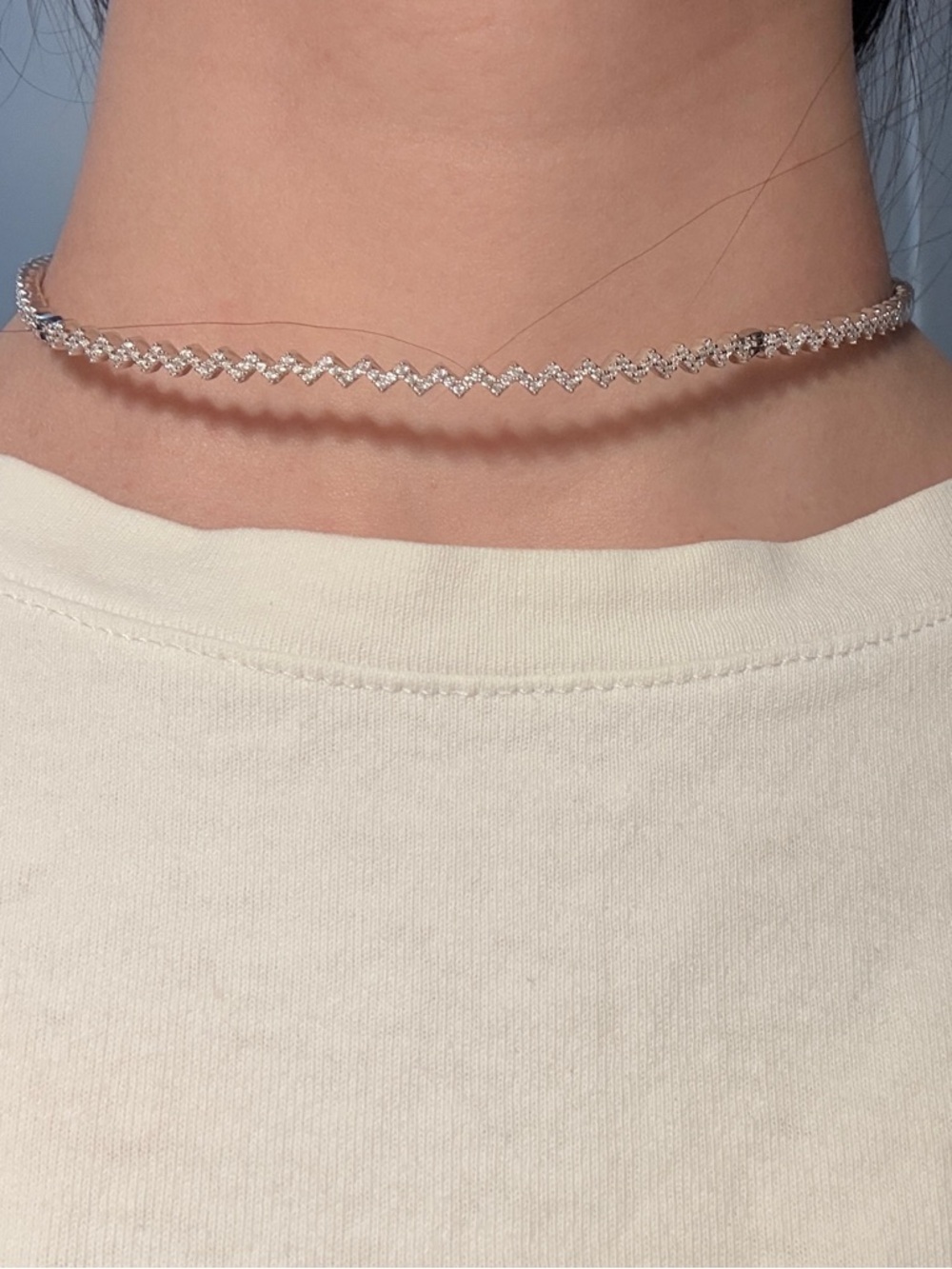 APM Monaco-Inspired S925 Sparkling Zigzag Choker | Adjustable CZ Necklace